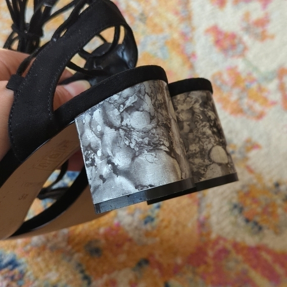 Topshop Daisy Strappy Ankle Marble Mid Block Heeled Sandals Black Size 7.5 - Picture 13 of 15